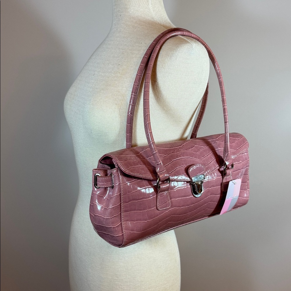 Pink Crocodile-Embossed Handbag - Picture 3 of 15